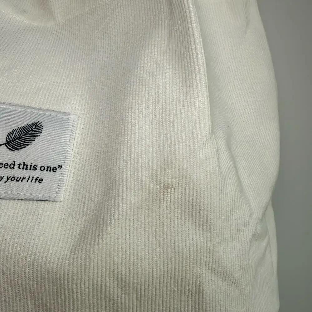 White Corduroy Tote Bag Minimal Canvas Shoulder Bag Snap Closure NEW